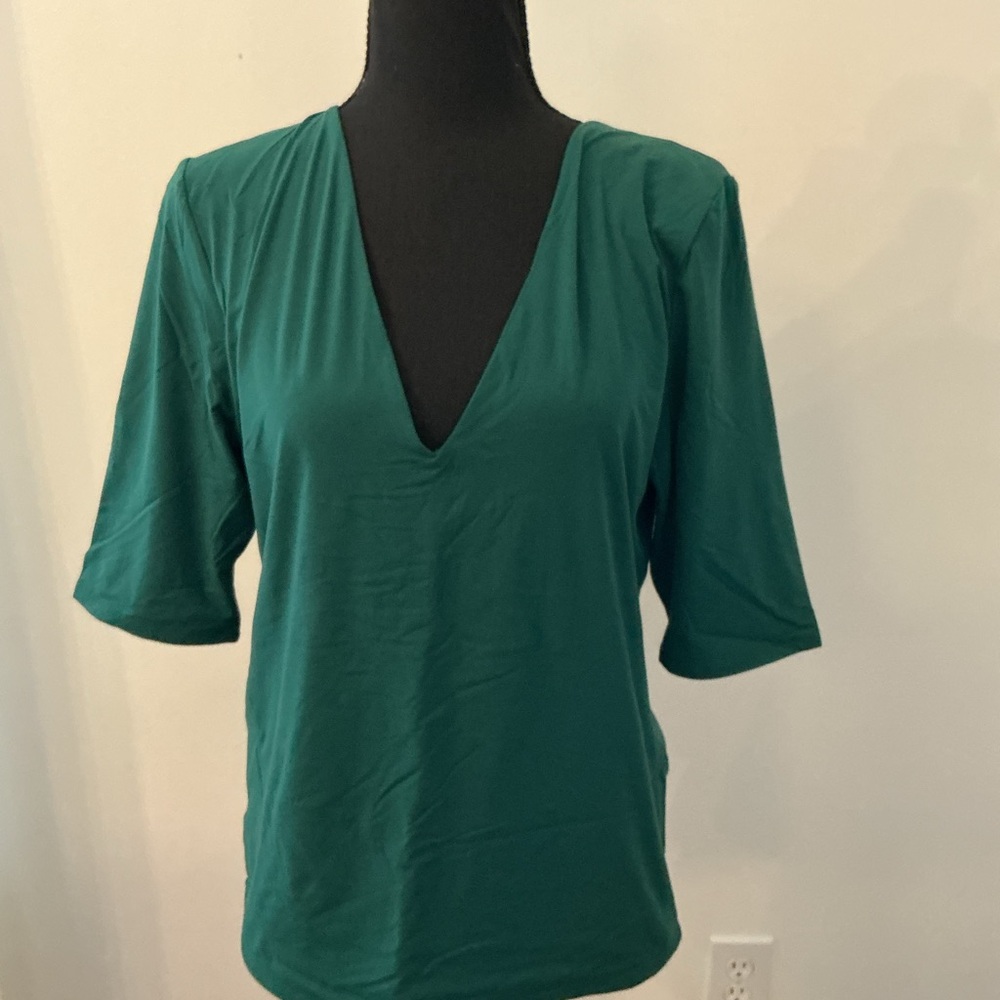 White House Black Market Teal V-Neck Blouse